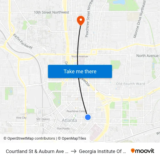 Courtland St & Auburn Ave (Atlanta Life) to Georgia Institute Of Technology map