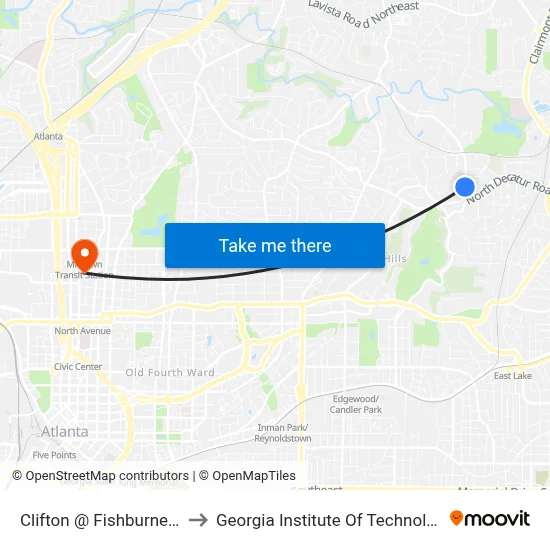 Clifton @ Fishburne Dr to Georgia Institute Of Technology map