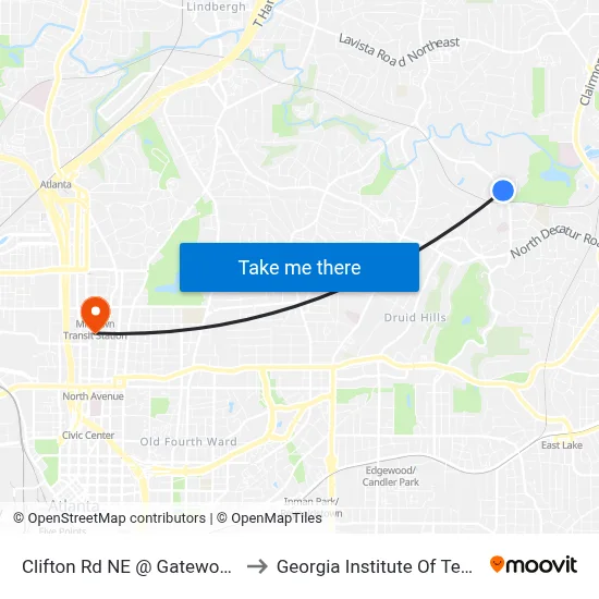Clifton Rd NE @ Gatewood Rd NE to Georgia Institute Of Technology map