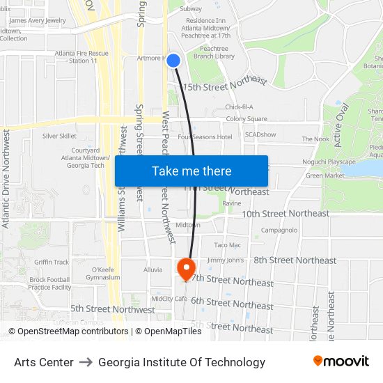 Arts Center to Georgia Institute Of Technology map