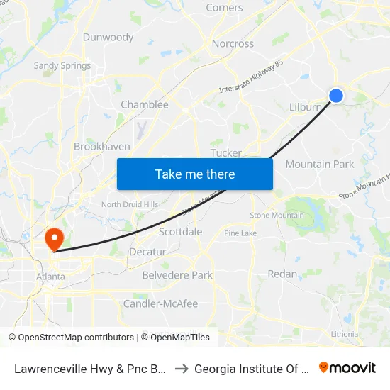 Lawrenceville Hwy & Pnc Bank (Walmart) to Georgia Institute Of Technology map