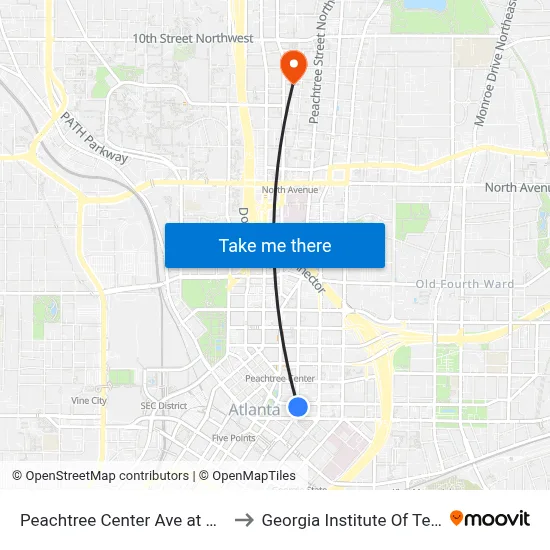 Peachtree Center Ave at Auburn Ave to Georgia Institute Of Technology map