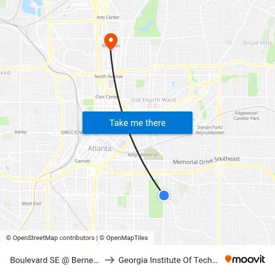 Boulevard SE @ Berne St SE to Georgia Institute Of Technology map