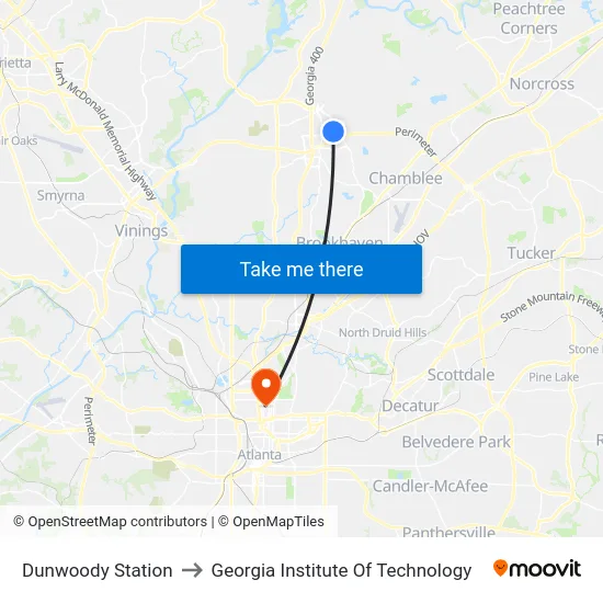 Dunwoody Station to Georgia Institute Of Technology map