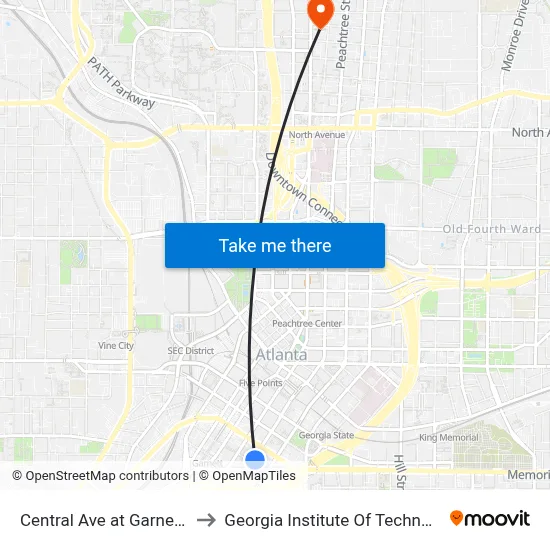 Central Ave at Garnett St to Georgia Institute Of Technology map
