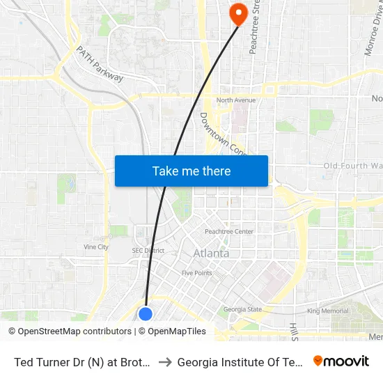 Ted Turner Dr (N) at Brotherton St to Georgia Institute Of Technology map