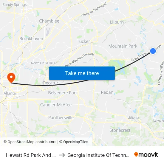 Hewatt Rd Park And Ride to Georgia Institute Of Technology map