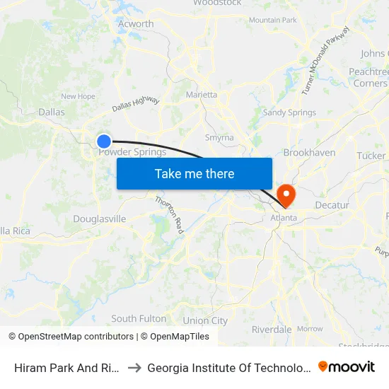 Hiram Park And Ride to Georgia Institute Of Technology map