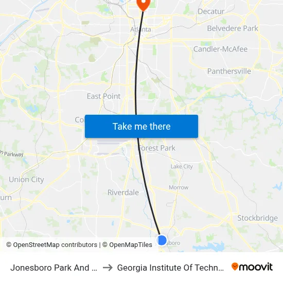 Jonesboro Park And Ride to Georgia Institute Of Technology map