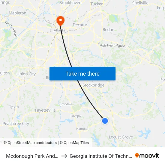 Mcdonough Park And Ride to Georgia Institute Of Technology map