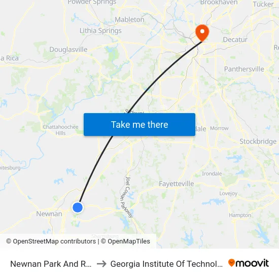 Newnan Park And Ride to Georgia Institute Of Technology map