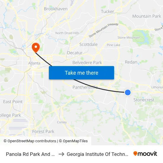 Panola Rd Park And Ride to Georgia Institute Of Technology map