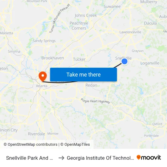 Snellville Park And Ride to Georgia Institute Of Technology map