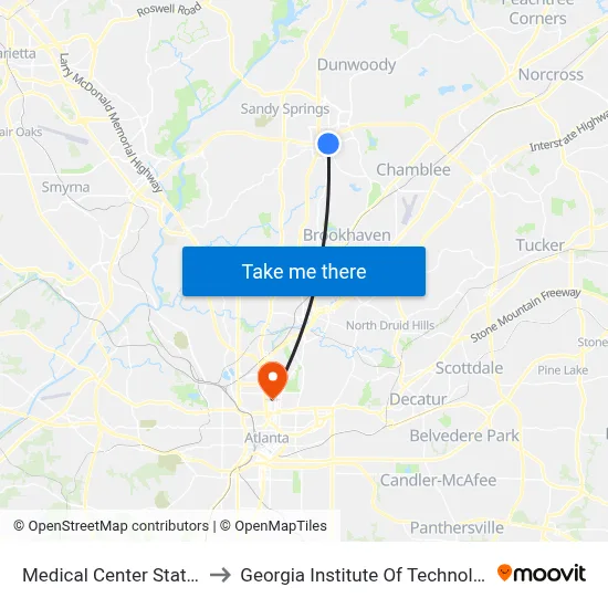 Medical Center Station to Georgia Institute Of Technology map