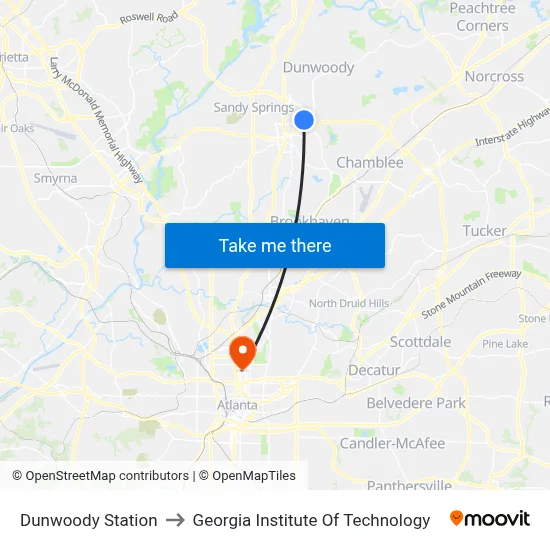 Dunwoody Station to Georgia Institute Of Technology map