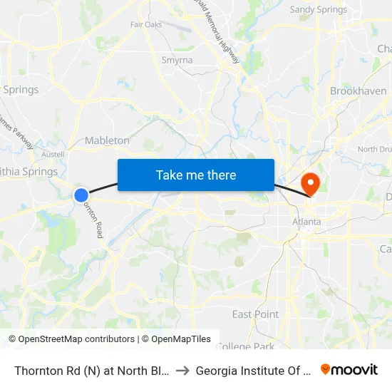 Thornton Rd (N) at North Blairs Bridge Rd to Georgia Institute Of Technology map