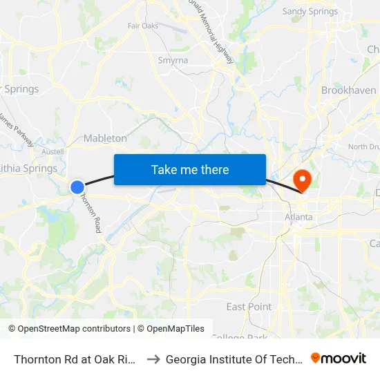 Thornton Rd at Oak Ridge Rd to Georgia Institute Of Technology map