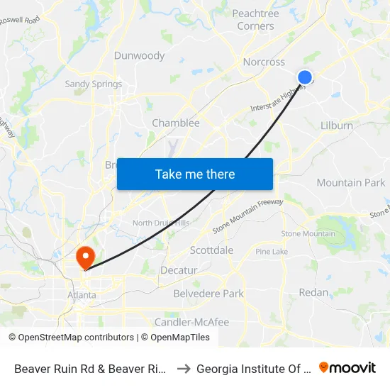 Beaver Ruin Rd & Beaver Ridge Elementary to Georgia Institute Of Technology map