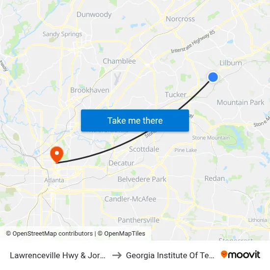 Lawrenceville Hwy & Jordan Dr Ob to Georgia Institute Of Technology map