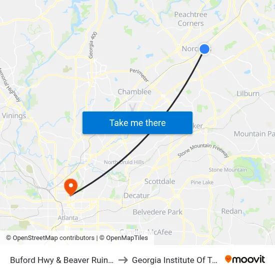 Buford Hwy & Beaver Ruin Rd (10bib) to Georgia Institute Of Technology map