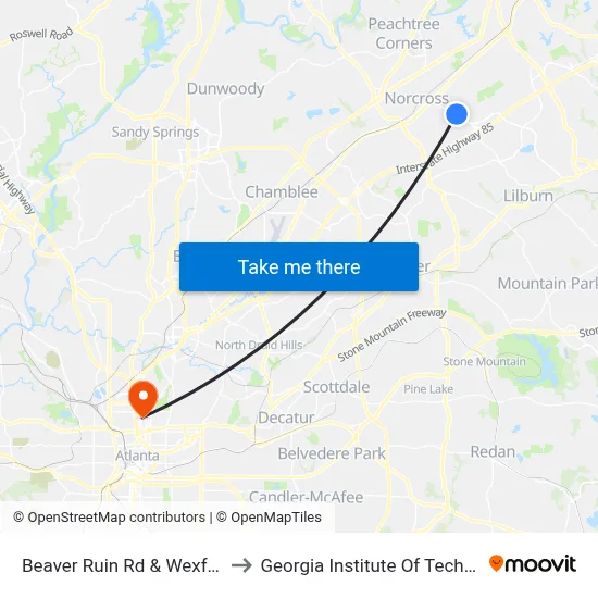 Beaver Ruin Rd & Wexford Dr to Georgia Institute Of Technology map