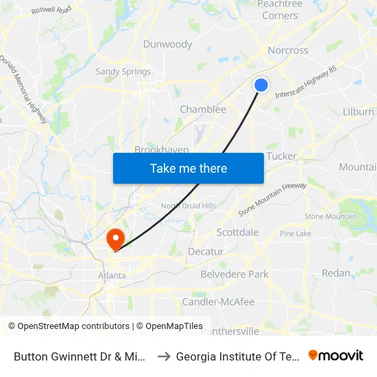 Button Gwinnett Dr & Mimms Dr Ib to Georgia Institute Of Technology map