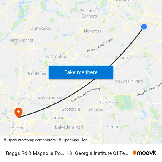 Boggs Rd & Magnolia Pointe Apts to Georgia Institute Of Technology map