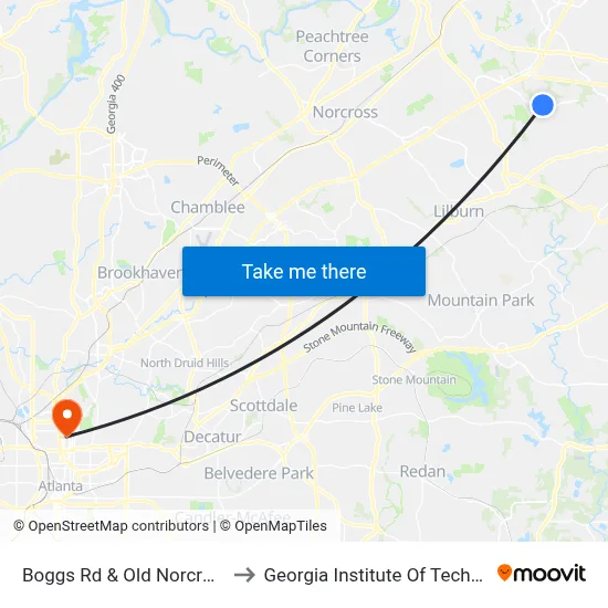 Boggs Rd & Old Norcross Rd to Georgia Institute Of Technology map