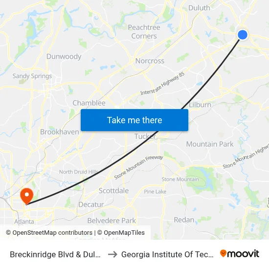 Breckinridge Blvd & Duluth Hwy to Georgia Institute Of Technology map