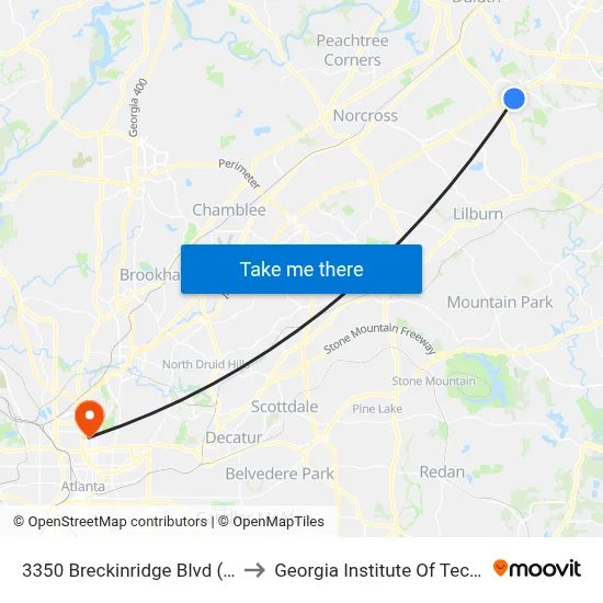 3350 Breckinridge Blvd (Across) to Georgia Institute Of Technology map