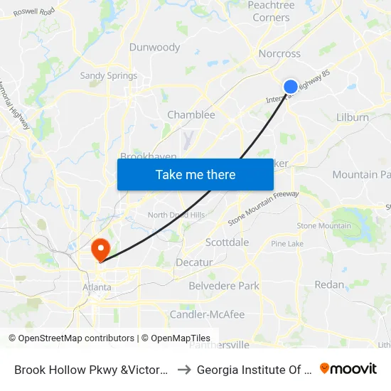 Brook Hollow Pkwy &Victory World Church to Georgia Institute Of Technology map