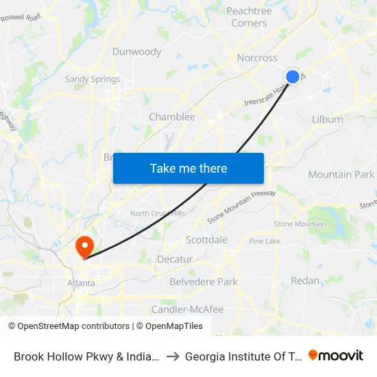 Brook Hollow Pkwy & Indian Trail Rd Ob to Georgia Institute Of Technology map