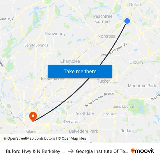 Buford Hwy & N Berkeley Lake Rd Ib to Georgia Institute Of Technology map