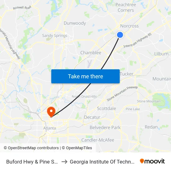 Buford Hwy & Pine St Ob to Georgia Institute Of Technology map