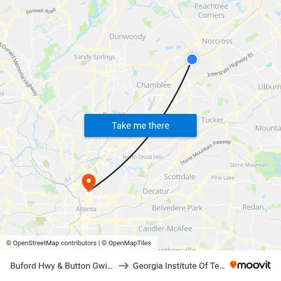 Buford Hwy & Button Gwinnett Dr Ib to Georgia Institute Of Technology map