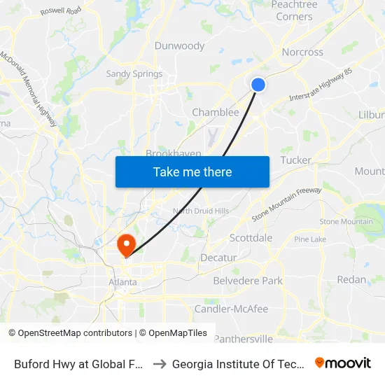 Buford Hwy at Global Forum Ib to Georgia Institute Of Technology map