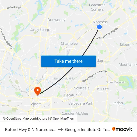 Buford Hwy & N Norcross Tucker Rd to Georgia Institute Of Technology map