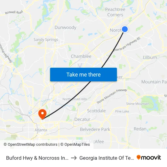 Buford Hwy & Norcross Industrial Ct to Georgia Institute Of Technology map