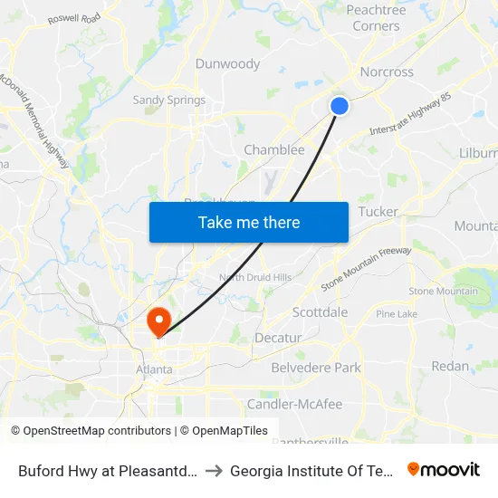 Buford Hwy at Pleasantdale Rd Ib to Georgia Institute Of Technology map