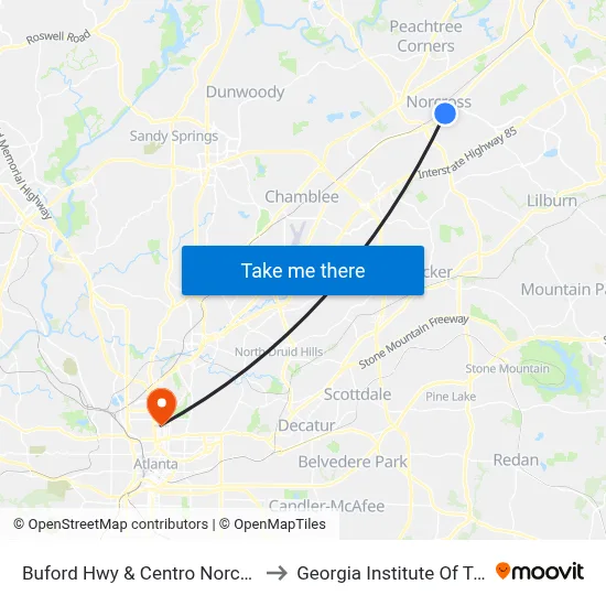 Buford Hwy & Centro Norcross Plaza Ib to Georgia Institute Of Technology map
