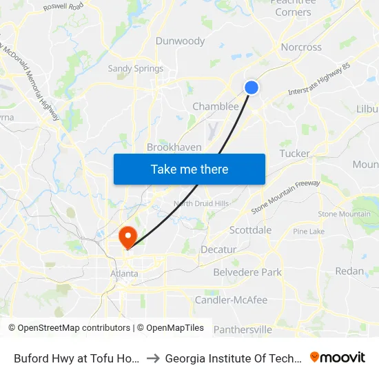 Buford Hwy at Tofu House Ib to Georgia Institute Of Technology map