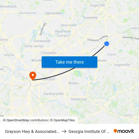 Grayson Hwy & Associated Credit Union to Georgia Institute Of Technology map
