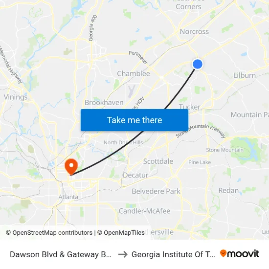 Dawson Blvd & Gateway Business Park to Georgia Institute Of Technology map