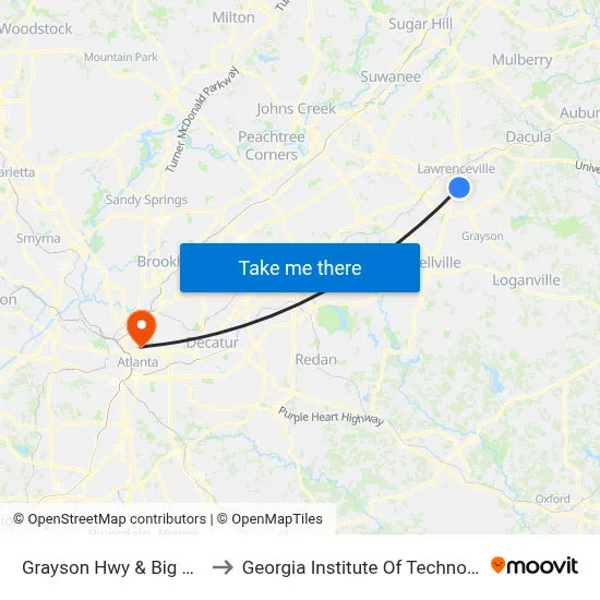 Grayson Hwy & Big Lots to Georgia Institute Of Technology map