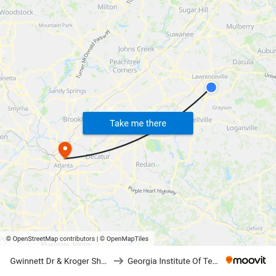 Gwinnett Dr & Kroger Shopping Ib to Georgia Institute Of Technology map