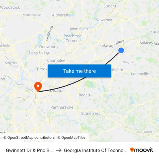Gwinnett Dr & Pnc Bank to Georgia Institute Of Technology map