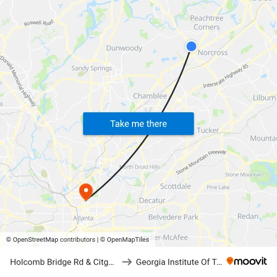Holcomb Bridge Rd & Citgo Gas Station to Georgia Institute Of Technology map