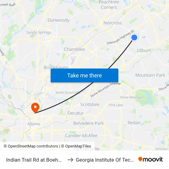 Indian Trail Rd at Boehm Travel to Georgia Institute Of Technology map