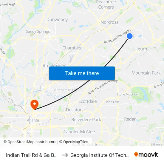 Indian Trail Rd & Ga Belle Ct to Georgia Institute Of Technology map