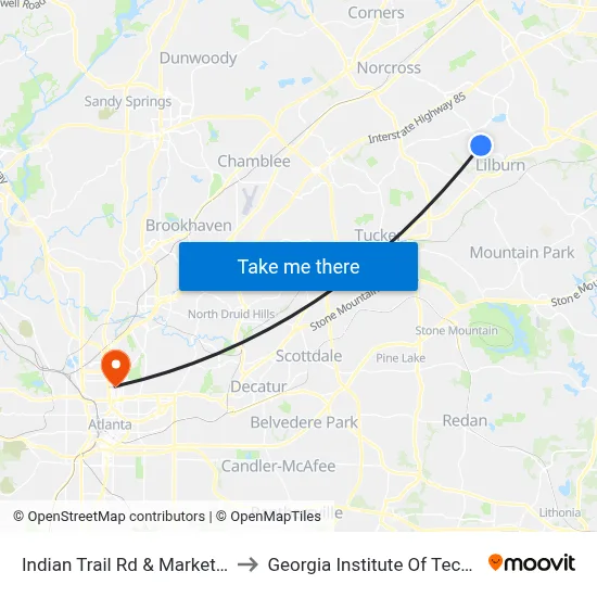 Indian Trail Rd & Market Center to Georgia Institute Of Technology map